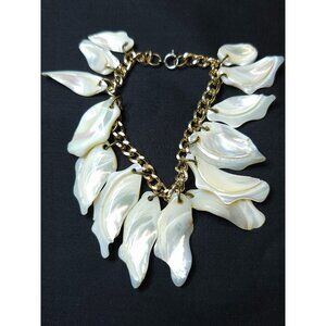 Statement Gold Chain Bracelet With Iridescent Shell-Like Charms For Bold & Trend